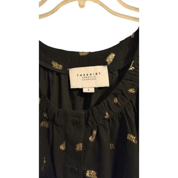 Rochelle Behrens “The Shirt” Gold & Black Flow Top – Size Large Chic Blouse - Picture 2 of 4